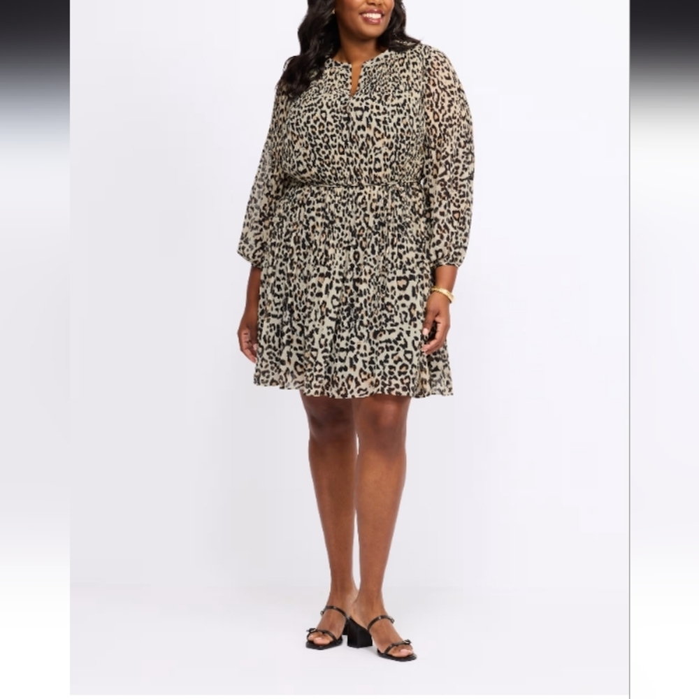 Daniel Rainn Leopard Print Long Sleeve Dress
